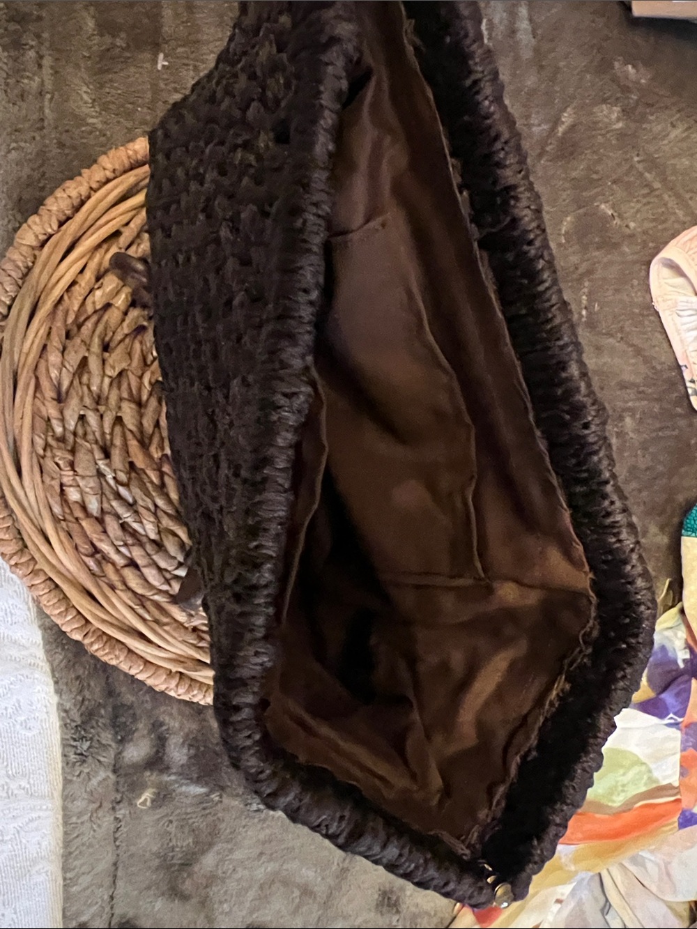 Vintage lux Handknit Chunky Crochet Clutch - Dark Brown